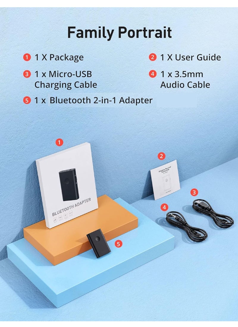 Rock Pow - Bluetooth Adapter, Bluetooth 5.0 Transmitter and Receiver,3.5mm Wireless Audio Adapter, AptX Low Latency Dual Link Bluetooth Adapter for TV/PC/Home Sound System/Car - Image 1
