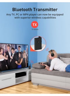 Rock Pow Bluetooth Adapter, Bluetooth 5.0 Transmitter and Receiver,3.5mm Wireless Audio Adapter, AptX Low Latency Dual Link Bluetooth Adapter for TV/PC/Home Sound System/Car  - Image 2