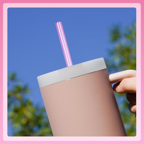 NiHome 12Pack Plastic Reusable Drinking Straws Fit for Stanley 40 oz 30oz 64 oz Tumbler 6 Color 12 In Reusable Straws Fit for Stanley Cups 2 Brushes BPAFree for Cold Hot Drinks Gradient Pink - Image 3