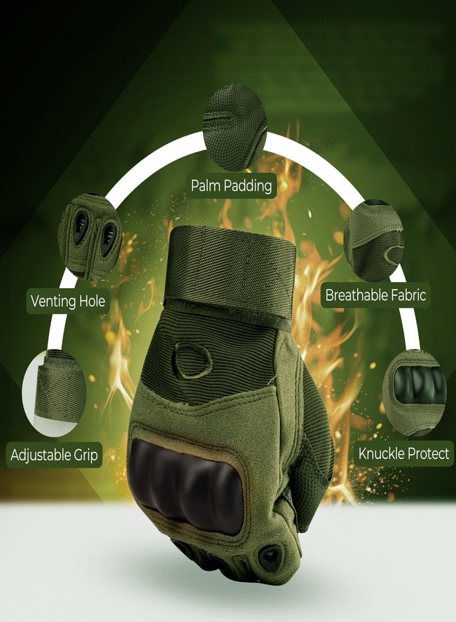 BADOWL Nylon Tactical Half-Finger Gloves for Sports, Hard Knuckle, Motorcycle Riding, Arm Shooting, Travelling, Camping and Hiking (Green, M) - Image 4