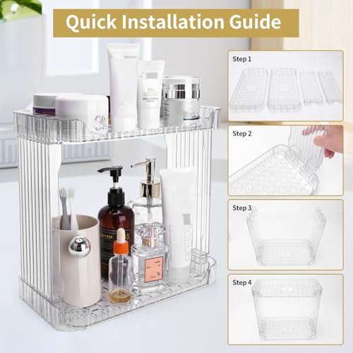 Ayswupt Acrylic 2 Tier Bathroom Counter Organizer,Makeup Organizer for Vanity,Clear Organizer Shelf for Kitchen Sink Countertop Storage,Perfume Tray for Dresser,Decor Tray for Skincare Cosmetics - Image 3