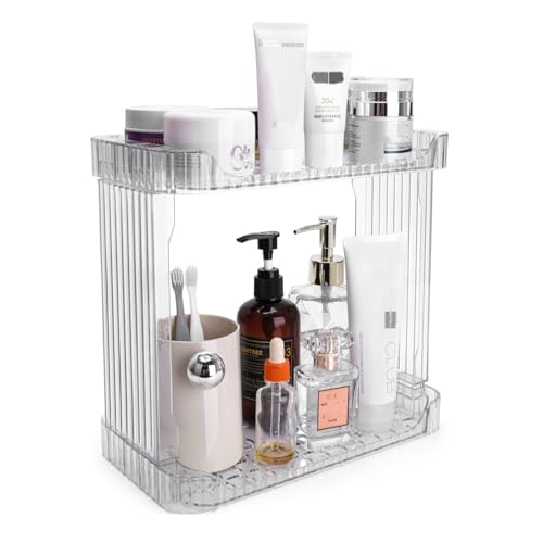 Ayswupt Acrylic 2 Tier Bathroom Counter Organizer,Makeup Organizer for Vanity,Clear Organizer Shelf for Kitchen Sink Countertop Storage,Perfume Tray for Dresser,Decor Tray for Skincare Cosmetics - Image 1