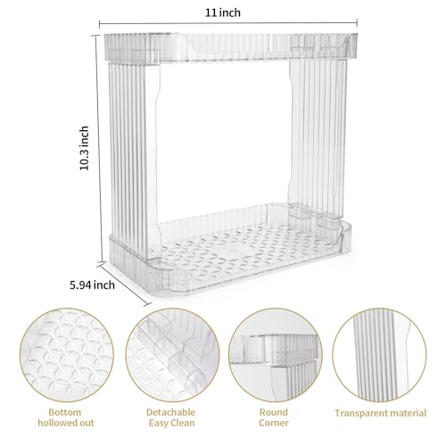Ayswupt Acrylic 2 Tier Bathroom Counter Organizer,Makeup Organizer for Vanity,Clear Organizer Shelf for Kitchen Sink Countertop Storage,Perfume Tray for Dresser,Decor Tray for Skincare Cosmetics - Image 2