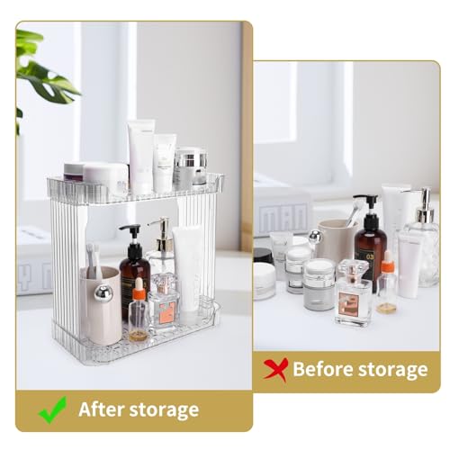 Ayswupt Acrylic 2 Tier Bathroom Counter Organizer,Makeup Organizer for Vanity,Clear Organizer Shelf for Kitchen Sink Countertop Storage,Perfume Tray for Dresser,Decor Tray for Skincare Cosmetics - Image 4