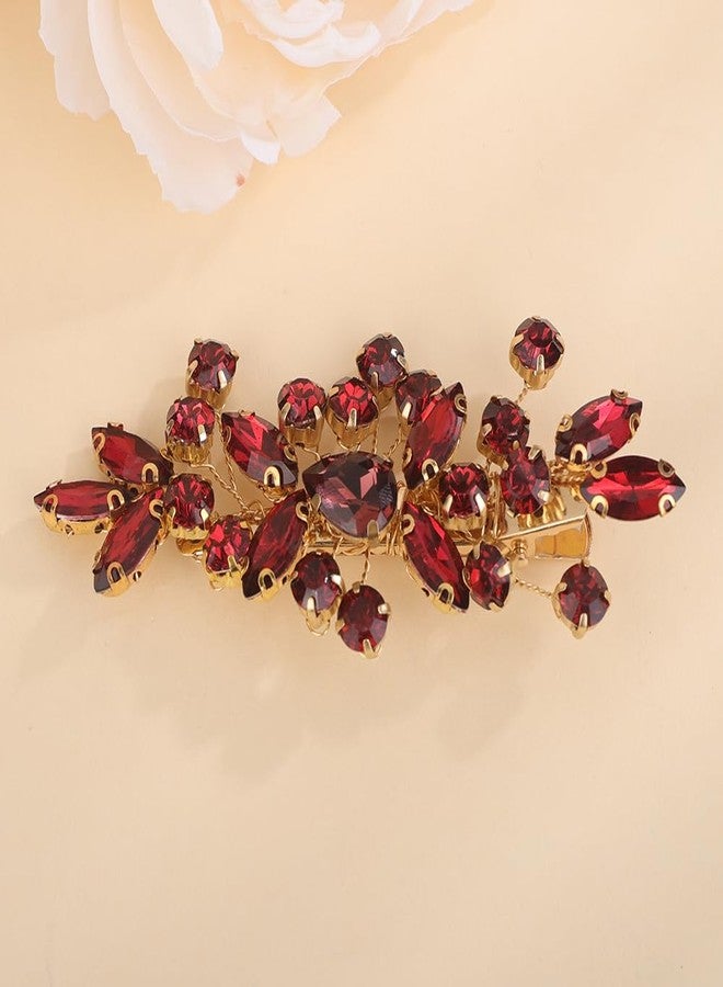 BERYUAN Teardrop Crystal Rhinestone Hair Clips Women Wedding Rhinestone Hair Clips Rhinesotne Crystal Handmade Wedding Headpiece for Women (wine red) - Image 1