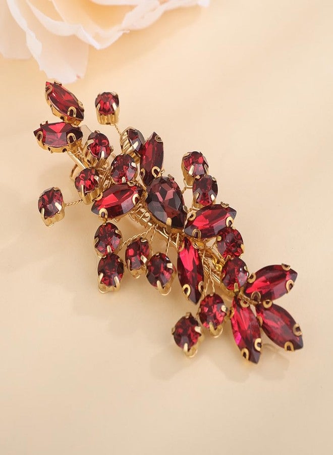 BERYUAN Teardrop Crystal Rhinestone Hair Clips Women Wedding Rhinestone Hair Clips Rhinesotne Crystal Handmade Wedding Headpiece for Women (wine red) - Image 3