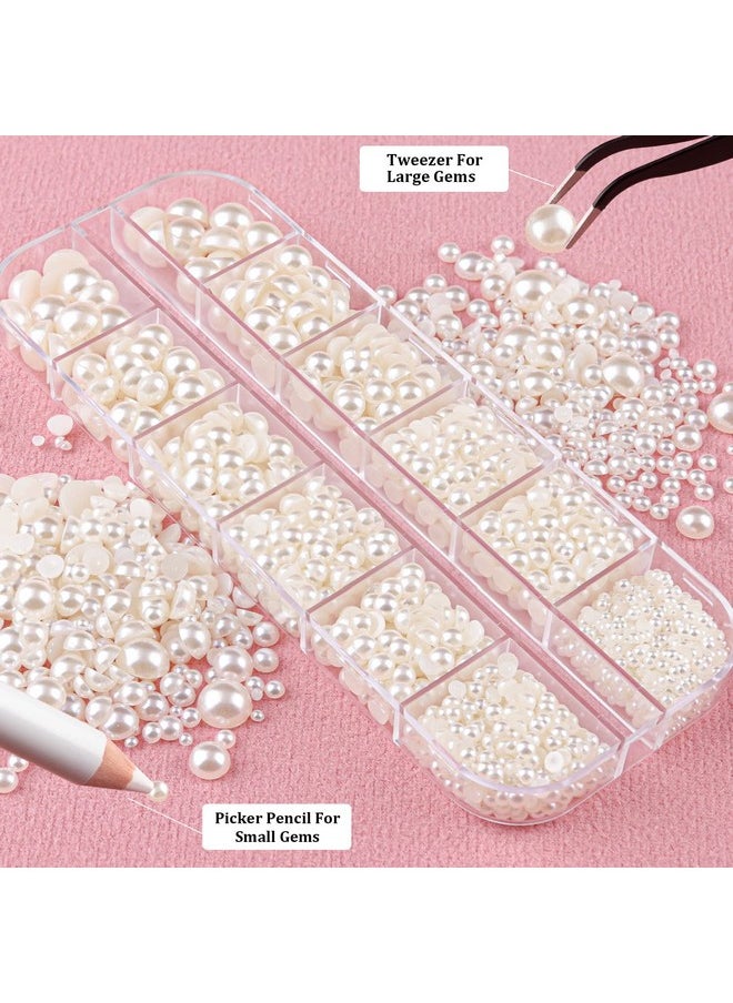 BELLEBOOST Flat Back Pearls Kits 2 Boxes Of Flatback Beige Half Round Pearls With Pickup Pencil And Tweezer For Home Diy And Professional Nail Art Face Makeup And Craft  - Image 4