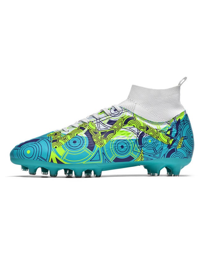 ZS-600 High-Top Football Shoes with Long Nails for Artificial Lawn, Leather Foot Training Shoes for Boys, Girls, Children, Teenagers and Students