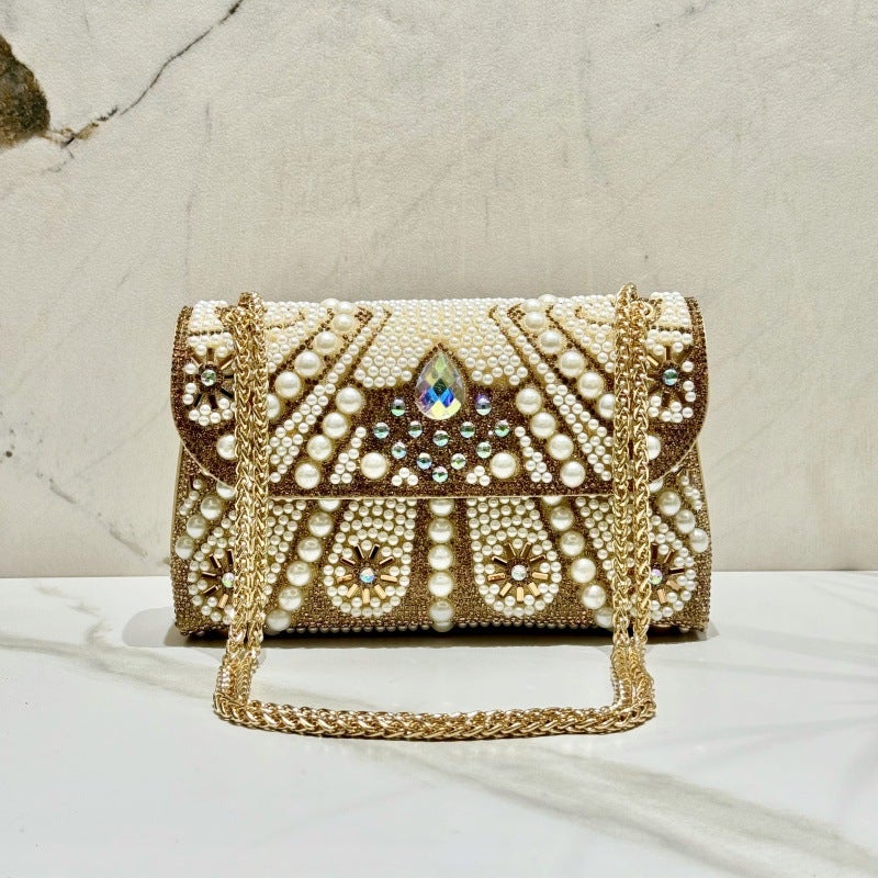 2025 New Water Brick Pearl Chain Bag Evening Bag Clutch Bag All-Match Small French Sachet - Image 2