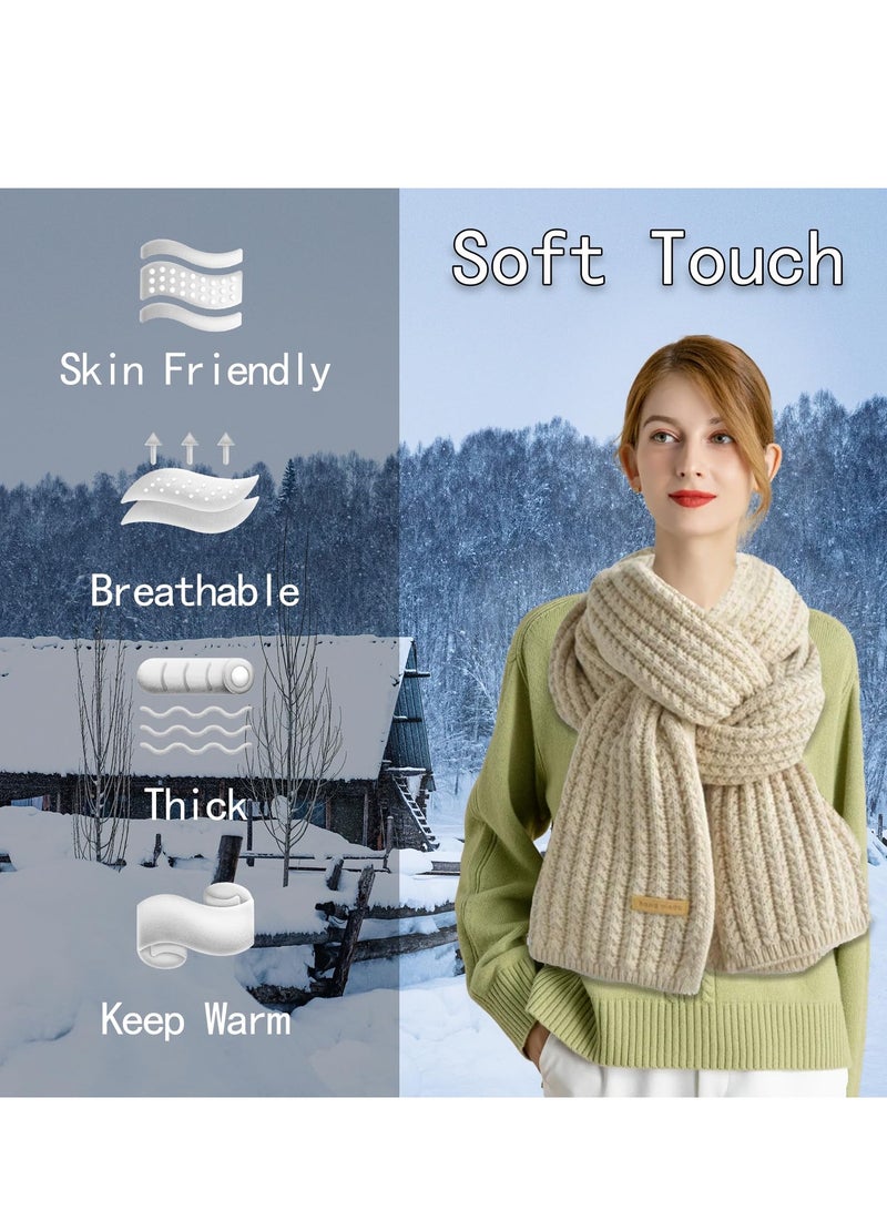 SYOSI Warm Autumn and Winter Scarf, Scarfs Warm Knit Scarves Women's Chunky Knitted Scarf Mens Cold Weather Soft Scarves, Unisex Pure Color Winter Neck Warm (Off-White) - Image 2