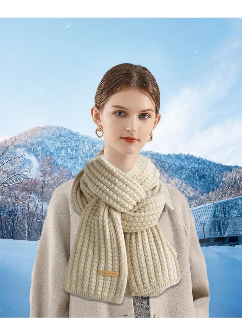 SYOSI Warm Autumn and Winter Scarf, Scarfs Warm Knit Scarves Women's Chunky Knitted Scarf Mens Cold Weather Soft Scarves, Unisex Pure Color Winter Neck Warm (Off-White) - Image 5
