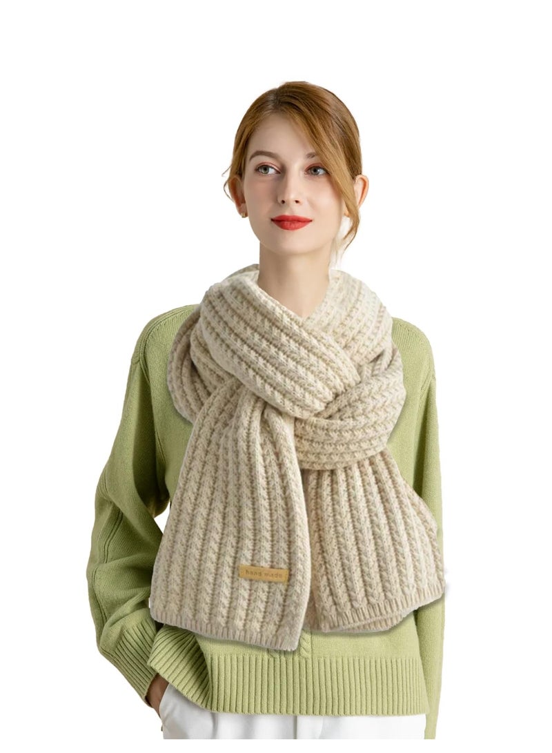 SYOSI Warm Autumn and Winter Scarf, Scarfs Warm Knit Scarves Women's Chunky Knitted Scarf Mens Cold Weather Soft Scarves, Unisex Pure Color Winter Neck Warm (Off-White) - Image 1