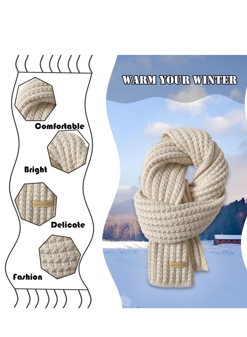 SYOSI Warm Autumn and Winter Scarf, Scarfs Warm Knit Scarves Women's Chunky Knitted Scarf Mens Cold Weather Soft Scarves, Unisex Pure Color Winter Neck Warm (Off-White) - Image 3