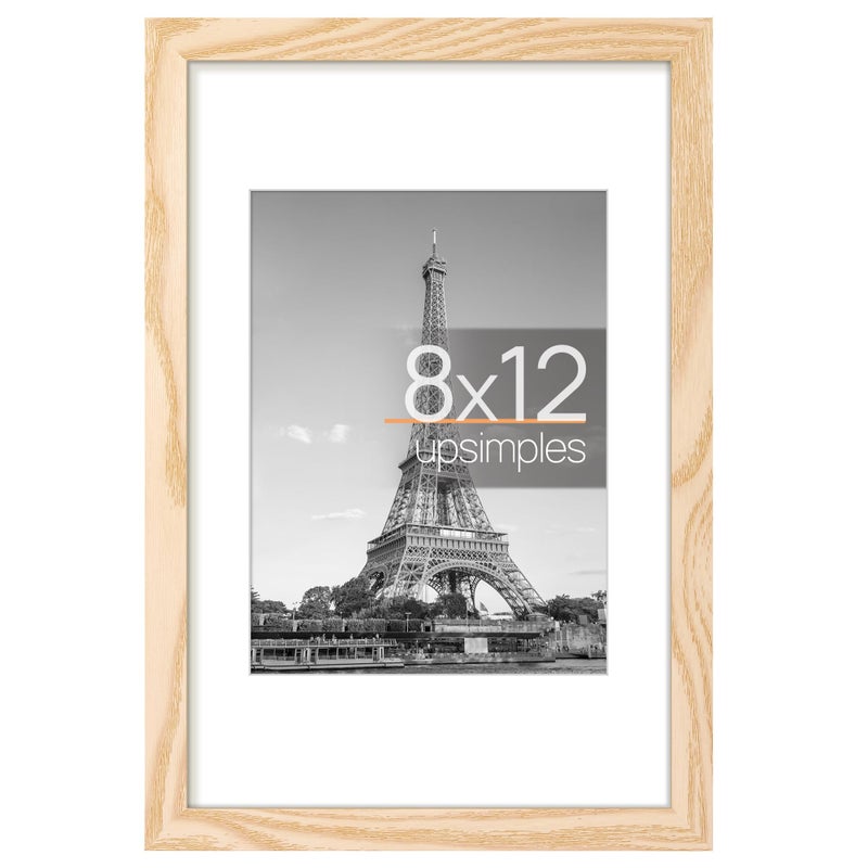upsimples 8x12 Picture Frame  Display Pictures 6x8 with Mat or 8x12 Without Mat  Wall Hanging Photo Frame  Natural  1 Pack
