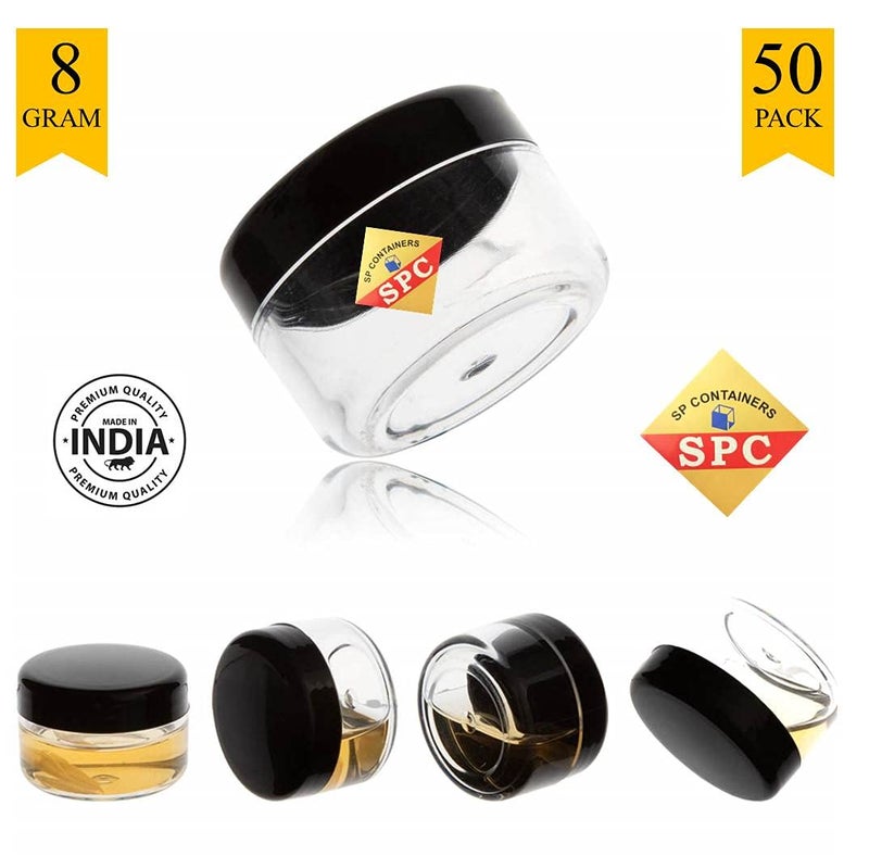 SPC وعاء تجميلي شفاف من الأكريليك فارغ من SPC مع أغطية داخلية مانعة للتسرب لبلسم الشفاه، مقشرات الشفاه، زبدة الجسم، ظلال العيون، مستحضرات التجميل ومنتجات التجميل DIY (أسود، 8 جرام) (عبوة من 50) - Image 3