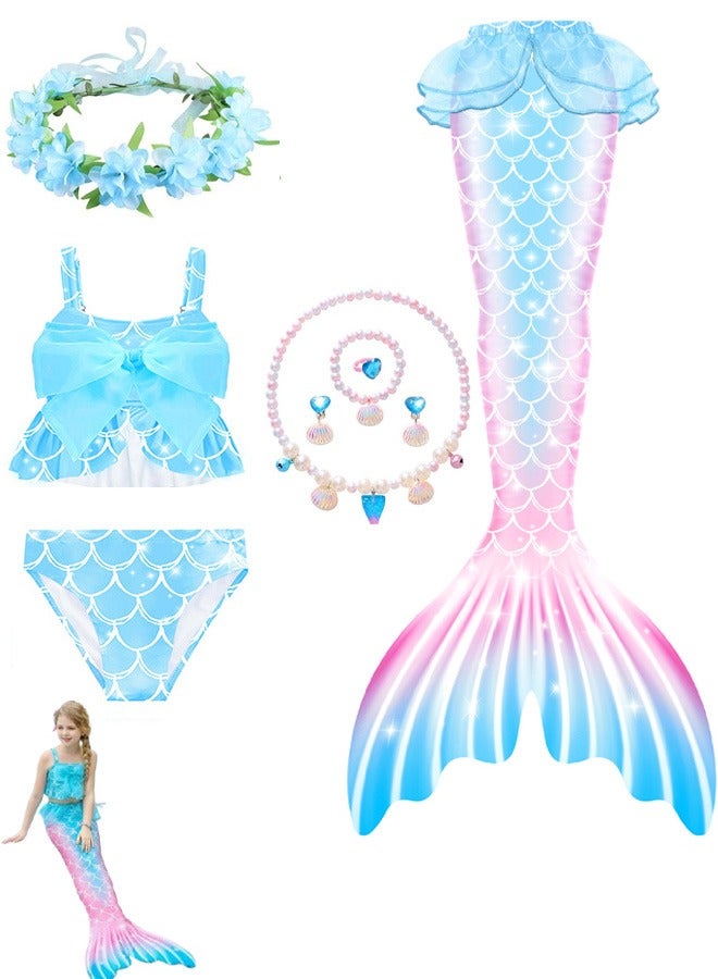 VUCATIN Mermaid Princess Dress up Girls Mermaid Dress Mermaid Swimsuit Girls Party Cosplay Princess Birthday Dress Kids Costume Cosplay Mermaid Skirt Accessorized Wreath Necklace Earrings and Bracelet  - Image 1