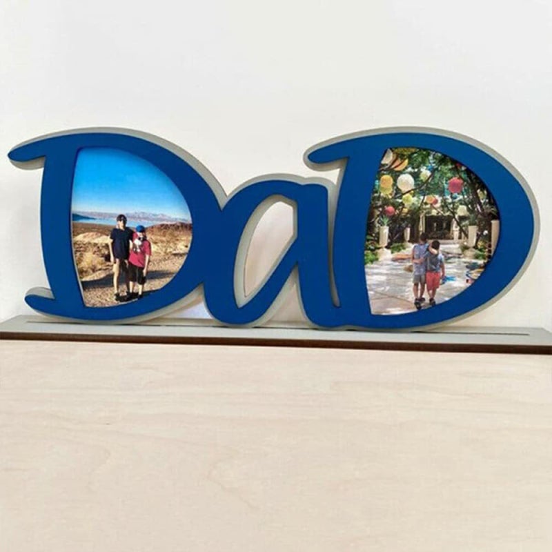 Fathers Day Picture Frame 38x10.8x5cm Black Wood DaD or PaPa Shape - Durable Stylish 2-Photo Holder for Desk Decor - Image 5