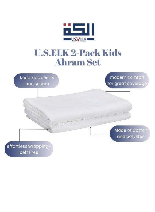 U.S. ELK Kids's Ahram Set for Hajj & Umrah | Easy-to-Wear & Comfortable Muslim Wear Ihram Set | Premium 2 Ahram Towels for Boys | Umrah Wearing Towel | white ihram towel  - Image 2