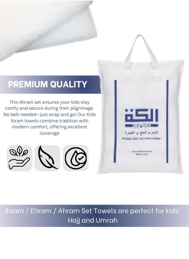 U.S. ELK Kids's Ahram Set for Hajj & Umrah | Easy-to-Wear & Comfortable Muslim Wear Ihram Set | Premium 2 Ahram Towels for Boys | Umrah Wearing Towel | white ihram towel  - Image 5