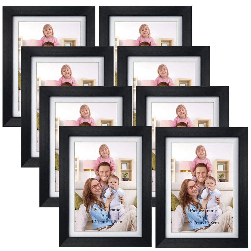Giftgarden 5x7 Picture Frame Set of 8 6x8 Matted to Display 5 by 7 Photo with Mat or 6 by 8 Without Mat for Wall or Tabletop Black