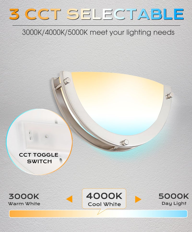 CLOUDY BAY 12-inch CRI90+15W 3000K/4000K/5000K Color Temperature Adjustable Dimmable LED Wall Sconce, ETL Listed LED Half Moon Wall Fixture, Brushed Nickel - Image 3