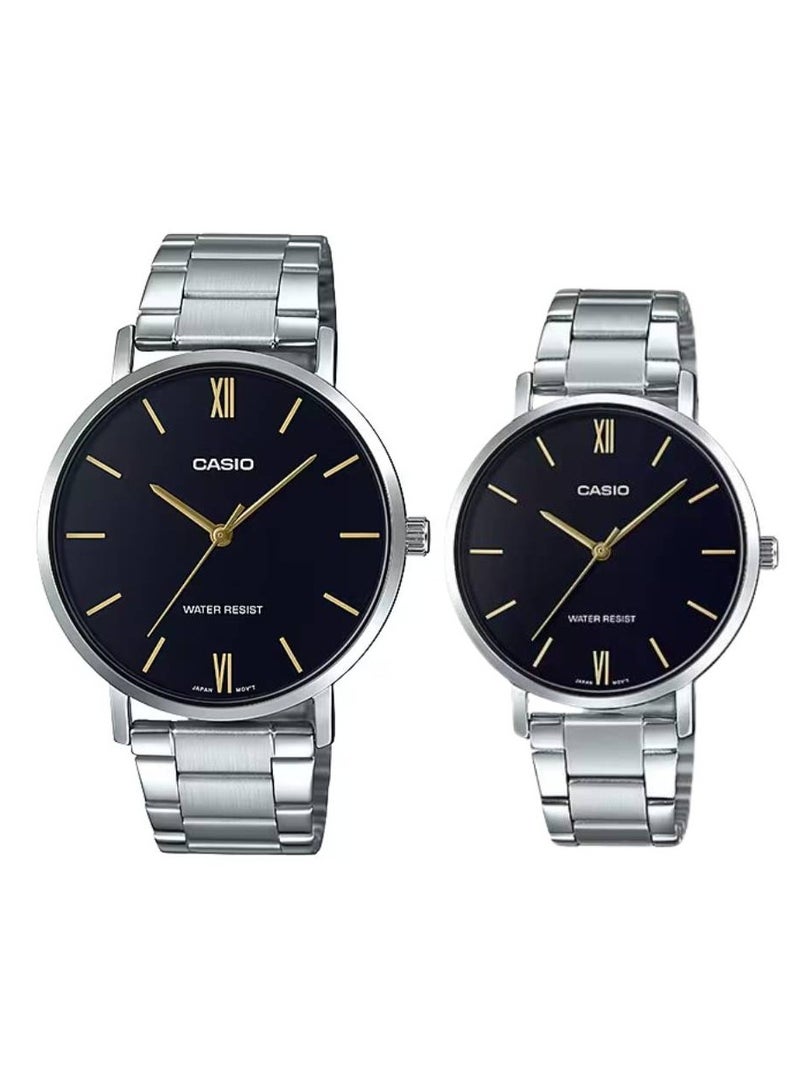 CASIO Quartz Black Dial Stainless Steel Couple Watch MTP/LTP-VT01D-1BUDF - Image 1