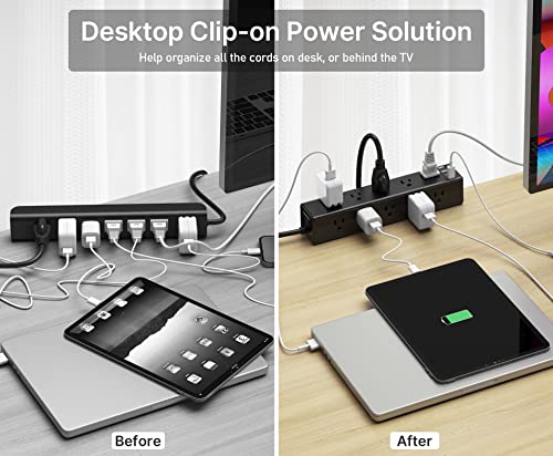 CCCEI Standing Desk Clamp Power Strip with 15 Outlets, Widely Spaced Desktop Edge Mount Surge Protector Outlet, Fast Charging USB-A and USB-C Ports, 6 FT Flat Plug, Black Fit 1.6 inch Table top. - Image 5