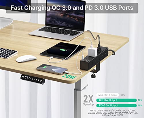 CCCEI Standing Desk Clamp Power Strip with 15 Outlets, Widely Spaced Desktop Edge Mount Surge Protector Outlet, Fast Charging USB-A and USB-C Ports, 6 FT Flat Plug, Black Fit 1.6 inch Table top. - Image 3
