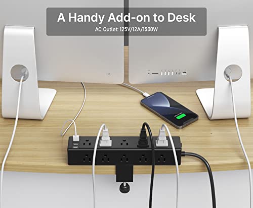 CCCEI Standing Desk Clamp Power Strip with 15 Outlets, Widely Spaced Desktop Edge Mount Surge Protector Outlet, Fast Charging USB-A and USB-C Ports, 6 FT Flat Plug, Black Fit 1.6 inch Table top. - Image 4