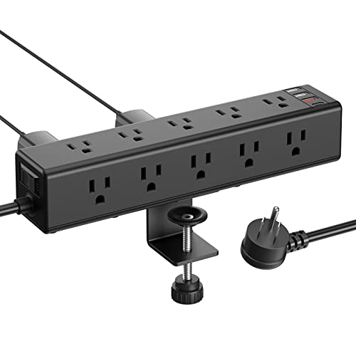 CCCEI Standing Desk Clamp Power Strip with 15 Outlets, Widely Spaced Desktop Edge Mount Surge Protector Outlet, Fast Charging USB-A and USB-C Ports, 6 FT Flat Plug, Black Fit 1.6 inch Table top. - Image 1