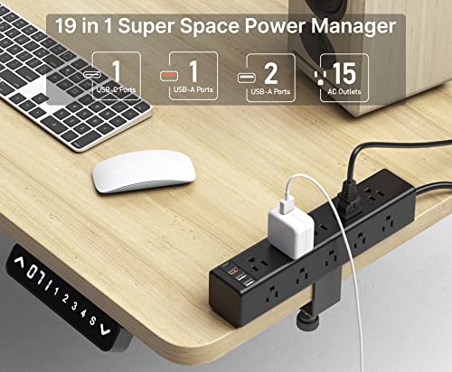 CCCEI Standing Desk Clamp Power Strip with 15 Outlets, Widely Spaced Desktop Edge Mount Surge Protector Outlet, Fast Charging USB-A and USB-C Ports, 6 FT Flat Plug, Black Fit 1.6 inch Table top. - Image 2