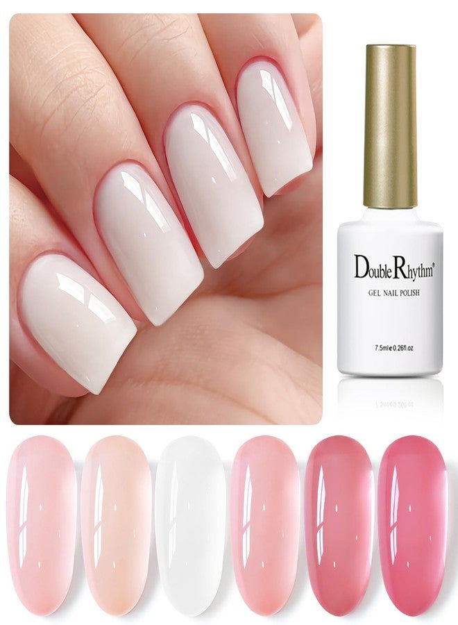 Double Rhythm مجموعة طلاء أظافر جل إيقاع مزدوج من 6 ألوان - ألوان باهتة خفيفة للأطفال - طلاء أظافر حليبي - مجموعة بداية لفن الأظافر DIY - صالون منزلي (وردي هلامي شفاف، بيج، أبيض، مجموعة 39) - Image 1