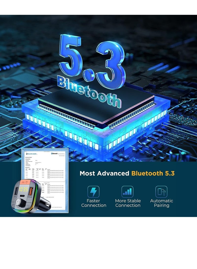 SOLARAE محول بلوتوث للسيارة، ناقل FM بلوتوث 5.3 عالي الدقة، محول موسيقى راديو لاسلكي، مفتاح ضوء، صوت جهير عالي الدقة، شحن سريع، شاشة LED دعم المكالمات بدون استخدام اليدين، دعم USB - Image 5