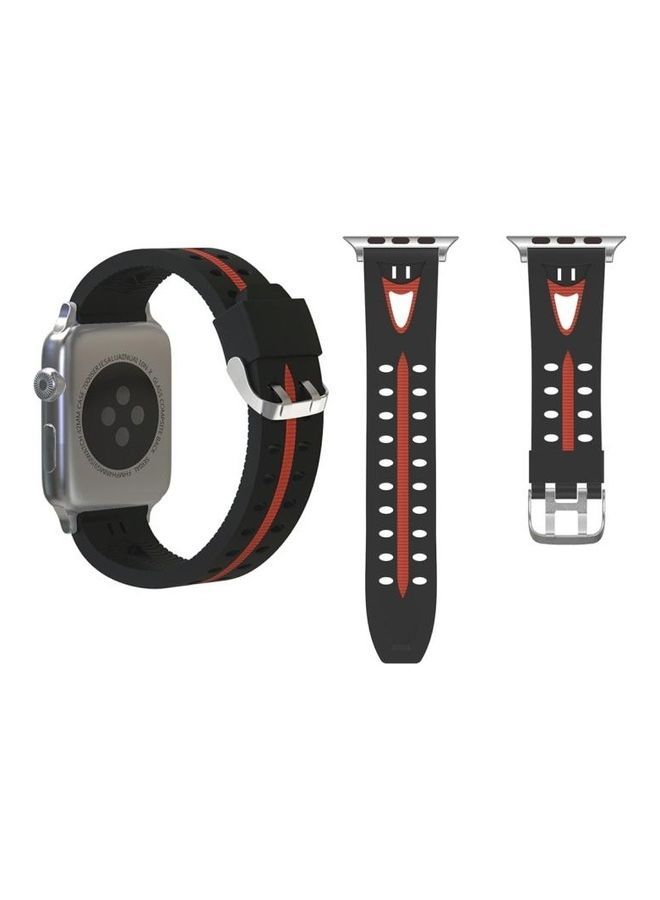 إسكدنيا سوار ساعة بنمط وجه مبتسم لساعة أبل سيريس 3 و2 و1 مقاس 38 مم أسود/أحمر - Image 1