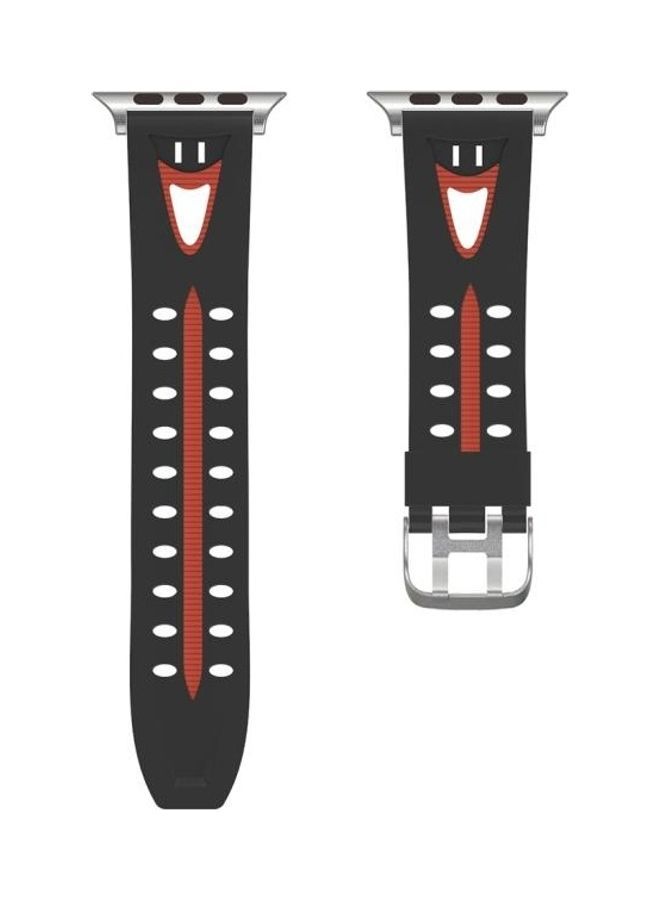 إسكدنيا سوار ساعة بنمط وجه مبتسم لساعة أبل سيريس 3 و2 و1 مقاس 38 مم أسود/أحمر - Image 2