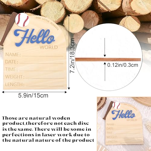 TERJIO Baseball Hello World Bulletin Board - Newborn Birth Record Card Photo Props,Hospital Nursery Decorations,Baseball Birth Information Announcement Sign,Hello World Sports Milestone Wooden Board - Image 2