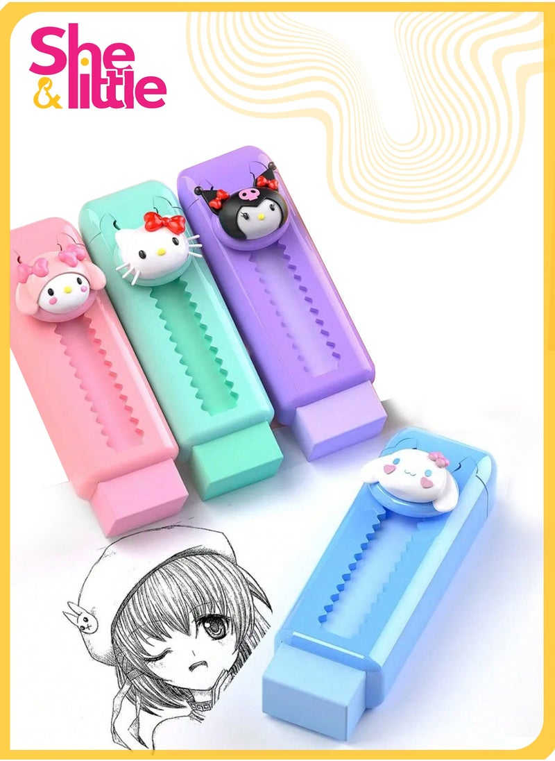 She&Little 4Pcs Retractable Erasers for Kids,  Cute Push-Pull Rubber Erasers for Students, Fun Stationery for Drawing & Writing, School & Office Supplies  - Image 1