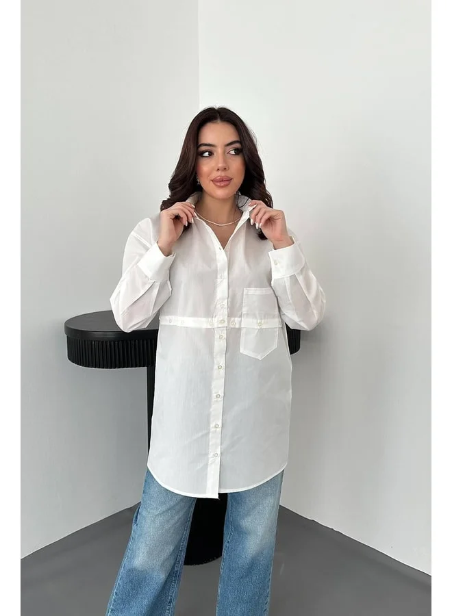 END BLACK White Waist-Detachable Poplin Shirt M White.
