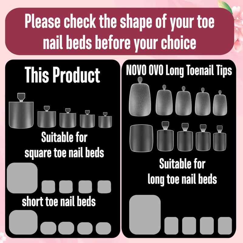 NOVO OVO Sharp Square Toe Nail Tips Press on Full cover, Soft Gel False Toenail Extension Kit, Pre-etched Clear Double Matte Fake Longtoes Claw for Salon DIY Acrylic Pedicure x 15 Sizes 240 Pcs - Image 4