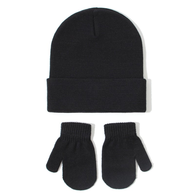 Baby Knit Hat Glove Set Autumn Winter #3 Black - Image 1