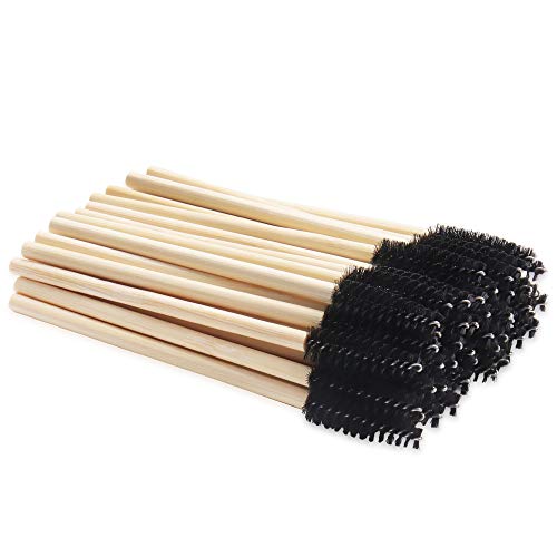 MyAoKuE-UP 100 Pack Bamboo Handle Mascara Wands Disposable Eyelash Brushes Lash Extension Tool, Black - Image 1
