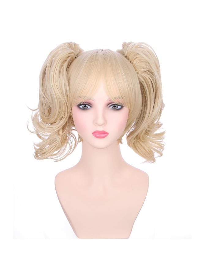 PATTNIUM Blonde Wig for Kids Girls Short Blonde Ponytail Wig for Child Include 2 Detachable Buns with Clips Synthetic Cosplay Costume Wigs - Image 1