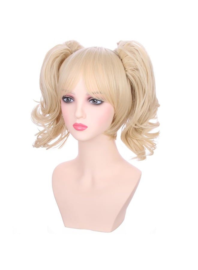PATTNIUM Blonde Wig for Kids Girls Short Blonde Ponytail Wig for Child Include 2 Detachable Buns with Clips Synthetic Cosplay Costume Wigs - Image 3