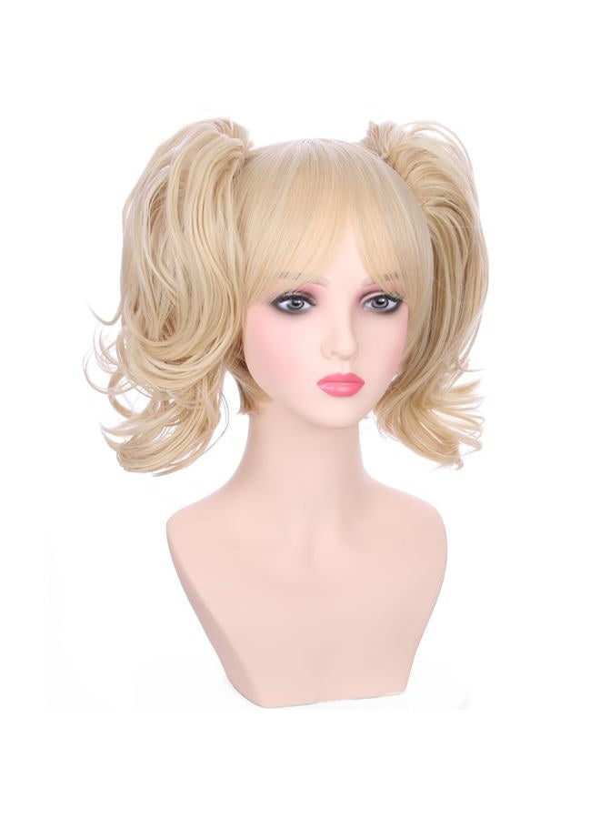 PATTNIUM Blonde Wig for Kids Girls Short Blonde Ponytail Wig for Child Include 2 Detachable Buns with Clips Synthetic Cosplay Costume Wigs - Image 2