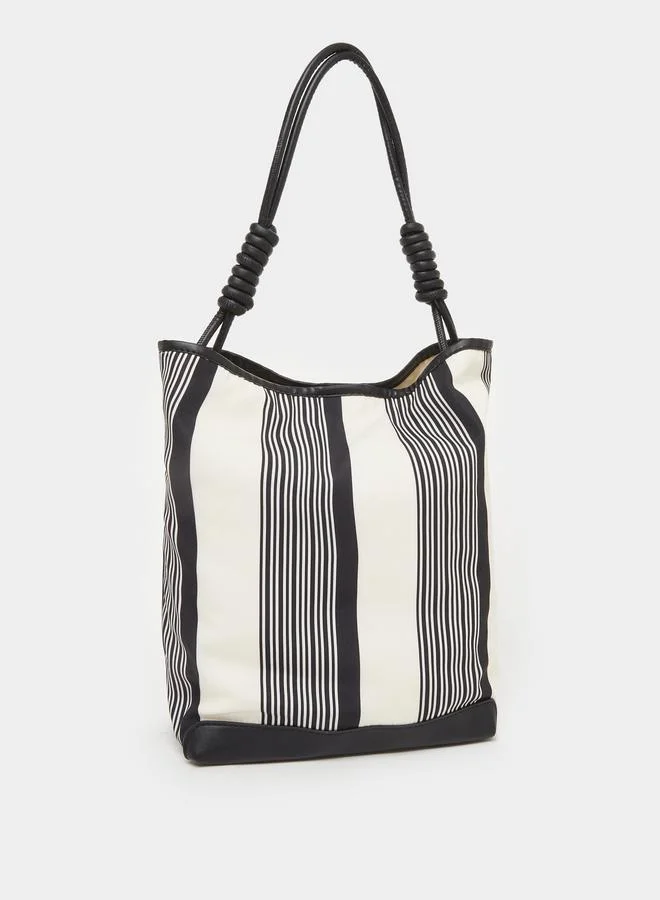 Styli Striped Tote Bag with Leather Handles