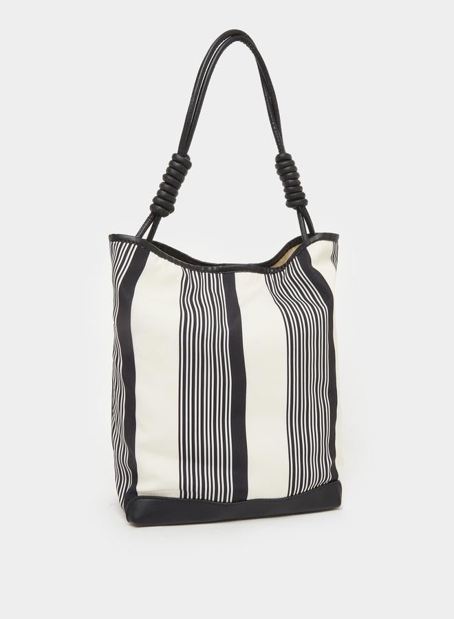 Styli Striped Tote Bag with Leather Handles - Image 1