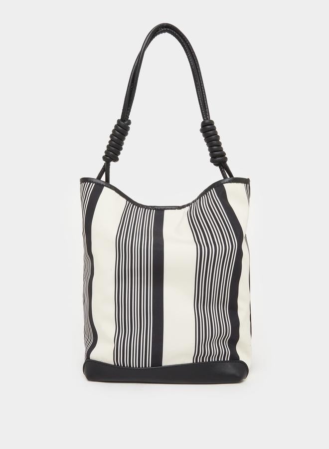 Styli Striped Tote Bag with Leather Handles - Image 3