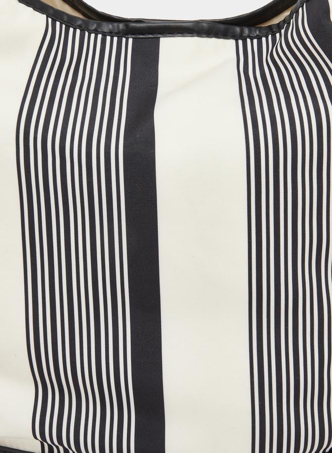 Styli Striped Tote Bag with Leather Handles - Image 4