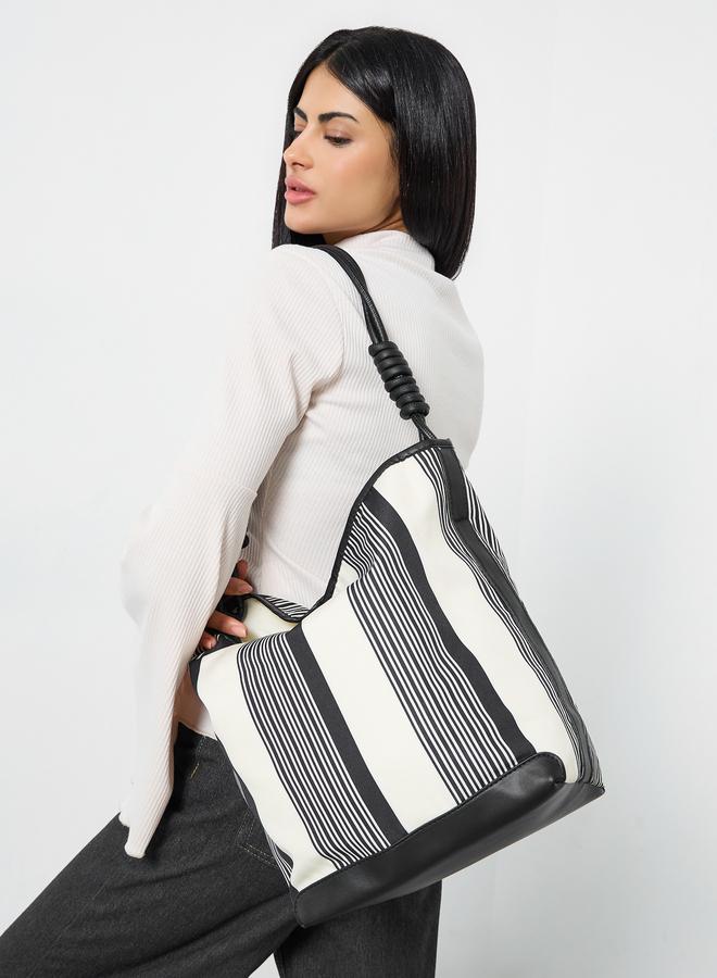 Styli Striped Tote Bag with Leather Handles - Image 2