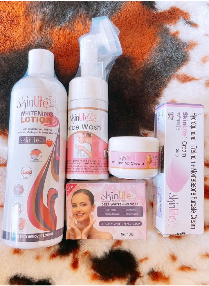 SKINLITE Skinlite Set of 5 pcs of day cream, night cream, face wash, body lotion and soap for fairness & spotless & glowing face & body.  - Image 1